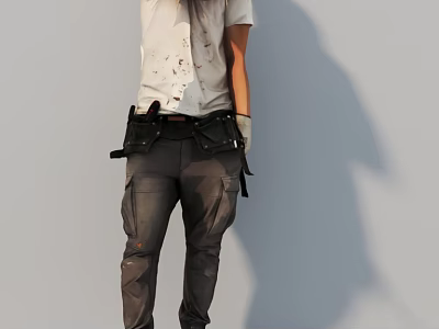 Man In White T Shirt And Gray Cargo Pants With Utility Belt Standing 3d model