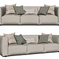 Stylish Modern Beige Upholstered Sectional Sofa With Multiple Decorative Pillows 3d model