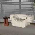 Plush White Single Sofa With Small Side Table And Potted Plant By Blinds 3d model