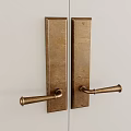 Textured Vintage Brass Door Handles with Classic Design Mounted on Wooden Door Panels