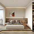 Modern Bedroom Interior With Comfortable Bed Nightstand Soft Lighting And Artwork 3d model