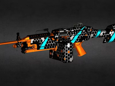 Colorful Tactical Rifle With Orange Black Blue Hexagonal Pattern Scope Barrel And Stock Design 3d model