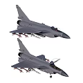 Two Gray Military Fighter Jets With Weapon Systems In Flight And Landing Gear