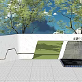 Modern Scenic Wall With Geometric Lines White Stone Trees And Blue Sky