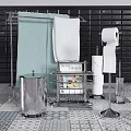 Modern Daily Washing Essentials With Soft Towels Toilet Paper And Metal Shelf