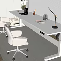 Modern White Height Adjustable Desk and Rolling Office Chairs with Laptop Pen Holder Green Plant
