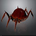 Red Crab With Spiky Shell And Multiple Legs On Dark Background With Reflection