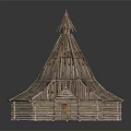 Traditional Rustic Wooden House Featuring Pyramid Roof And Wooden Plank Structure
