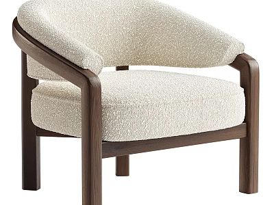 Beige Fabric Upholstered Accent Chair with Walnut Wood Frame and Curved Armrests in Modern Design 3d model