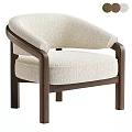 Beige Fabric Upholstered Accent Chair with Walnut Wood Frame and Curved Armrests in Modern Design
