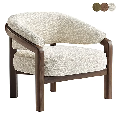 Beige Fabric Upholstered Accent Chair with Walnut Wood Frame and Curved Armrests in Modern Design 3d model