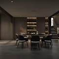 Modern Living and Dining Room Interior With Leather Sofa Wooden Wall And Coffee Table