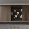 Modern Minimalist Wooden Built in Bookcase With Open Shelves Books And Decorations