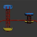 Colorful Playground Seesaw With Red Metal Frame And Blue Yellow Seats For Kids