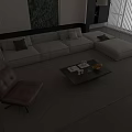 Light Colored L Shaped Sofa Set With Black Coffee Table And Brown Leather Chair