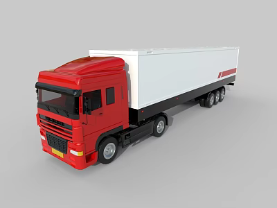 Red Commercial Truck With White Cargo Container And Modern Exterior 3d model