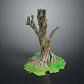 Natural Wooden Tree Stump Decor With Exposed Roots And Green Base