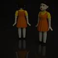 Game Movie Character 3D Model Brown Hair Yellow Top Orange Dress White Socks Mechanical Arms