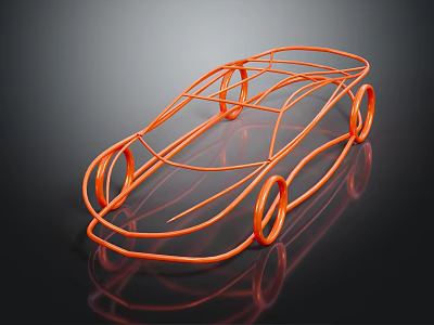 Modern Orange Wireframe Car Frame Structure for Automotive Body Parts Design 3d model