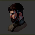 Realistic Man with Brown Hair Beard 3D Model Head in Light-Colored Outfit on Gray Background