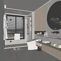 Modern Bathroom Interior Design With Glass Shower Toilet Marble Vanity Mirror And Wooden Cabinets