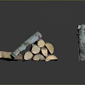 Natural Wood Stone Logs Stacked And Standing With Rustic Texture 3d model
