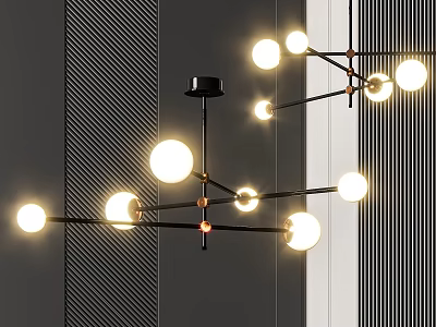 Modern Contemporary Chandelier With Spherical Bulbs And Black Metal Frame Lighting Fixture 3d model