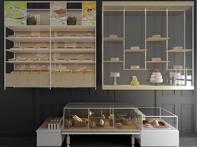 Bakery Interior With Display Shelves And Cabinets 3d model