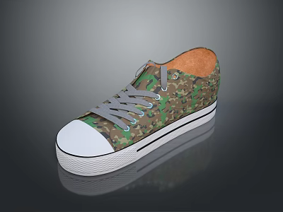 Everyday Camo Canvas Shoes With Gray Laces White Sole And Brown Insole 3d model