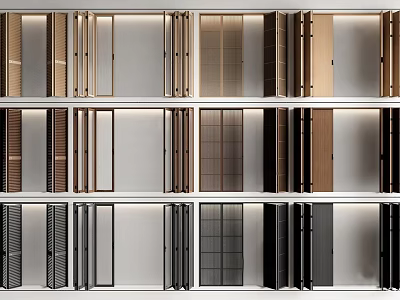 Various Folding Doors Designs With Wooden And Glass Materials For Interior 3d model