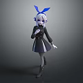 Anime Style Character With White Hair Blue Bow Black Coat And Fantasy Creature