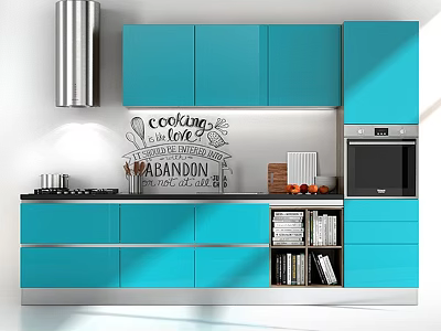 Modern Kitchen With Turquoise Cabinets Cooking Art And Oven Appliances 3d model