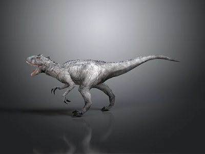Realistic Dinosaur 3D Model With Open Mouth Scaly Skin And Grey Background Reflection 3d model