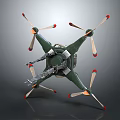 Intelligent Drone With Multiple Rotors Green Body And Red Rotor Tips 3d model