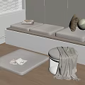 Cozy Room Interior With Window Bench Cushions Round Stool Blanket And Decorative Items 3d model