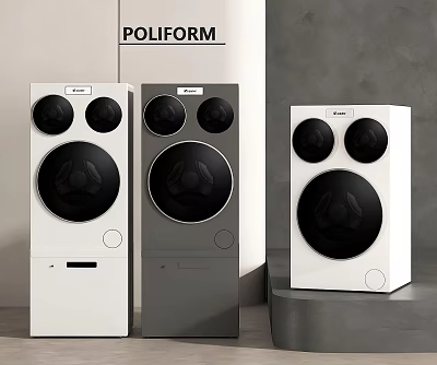 Poliform Modern Stylish Washing Machines With Contemporary Design In White And Gray 3d model