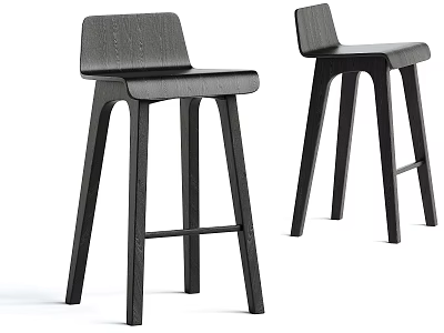 Black Wooden Bar Stools with Modern Sleek Design Slender Legs and Backrest 3d model