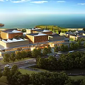 Modern Office Building Complex With Contemporary Design Amid Green Trees And Scenic Sea View