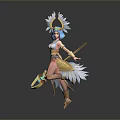 Elegant Woman With Blue Hair Ornamental Headdress Feather Decorations And Staff