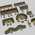 Modern Green And Brown Booth Sofas With Tables And Chairs For Cafe Interior 3d model