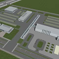Industrial Complex Aerial View With Multiple Buildings Green Spaces And Parking Areas