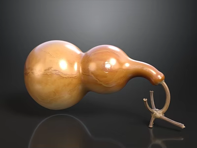 Brown Glossy Gourd With Two Spherical Parts And Curved Stem On Black Background 3d model