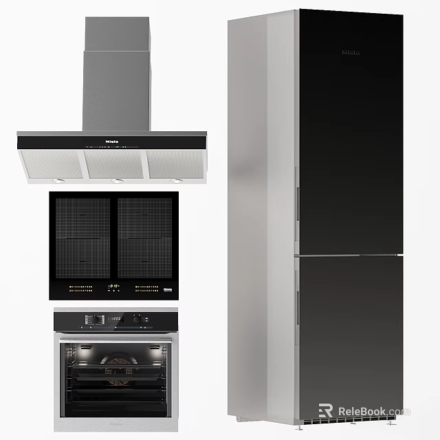 Modern Kitchen Appliances With Range Hood Oven And Black Cabinets 3d model 