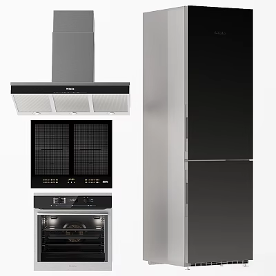 Modern Kitchen Appliances With Range Hood Oven And Black Cabinets 3d model