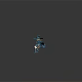 Fantasy Game Movie Witch Character with Blonde Hair Blue Hat and Cloak Riding Broomstick