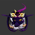 Game Movie Character With Purple Hair Horns White Shirt Purple Tie Red Eyes Crossed Arms