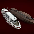 Modern White Yacht With Red Stripes And Multiple Windows On Deck