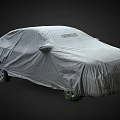 Gray Protective Car Cover Fully Covering Vehicle On Dark Background Surface 3d model