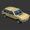 Vintage Beige Hatchback Car With Blue Windows And Black Surface Reflection 3d model