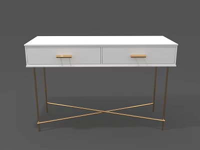Elegant White Dressing Table With Gold Metal Legs And Double Storage Drawers 3d model